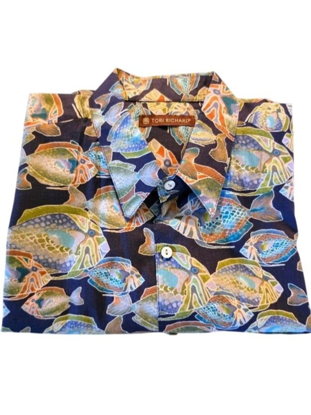 Tori Richard Hawaiian Shirt L Cotton Lawn Reef Fish Made Hawaii Aloha Tropical